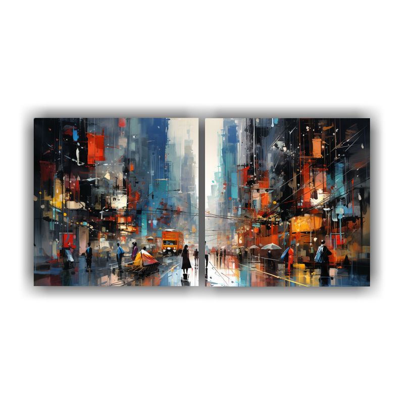 GENERICO - Conjunto De Cuadros Abstractos Para Sala Con Representación 160x80cm