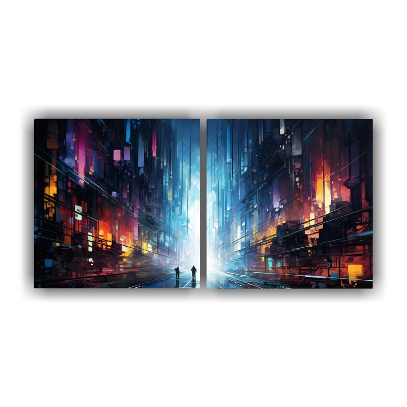 GENERICO - Pinturas Abstractas De Una Metrópolis Futurista: Dos Lienzo 160x80cm