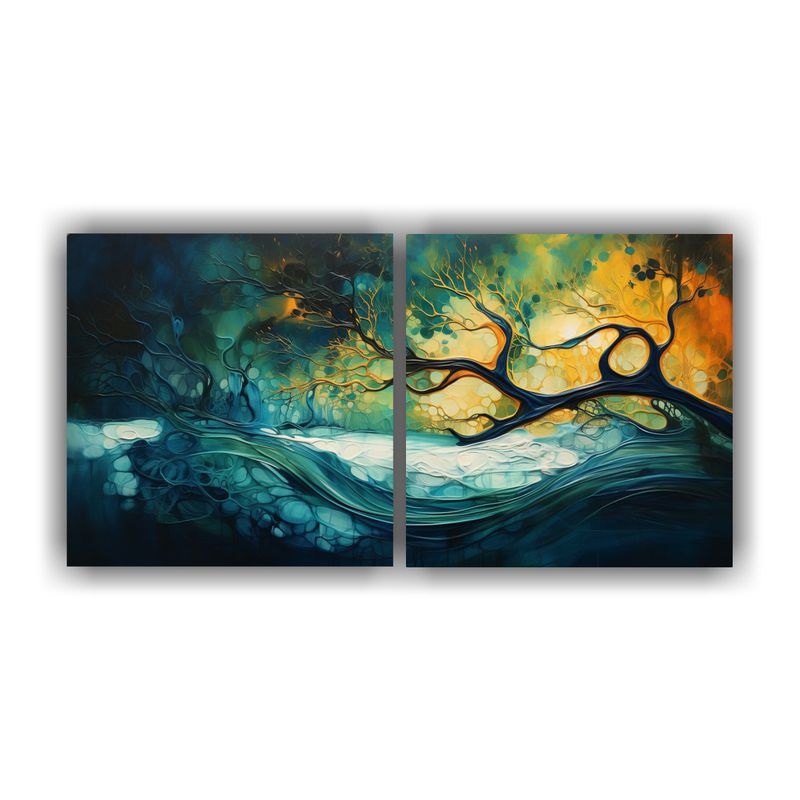 GENERICO - Pintura Decorativa Abstracta: Flujo Tranquilo De Un Río. 160x80cm