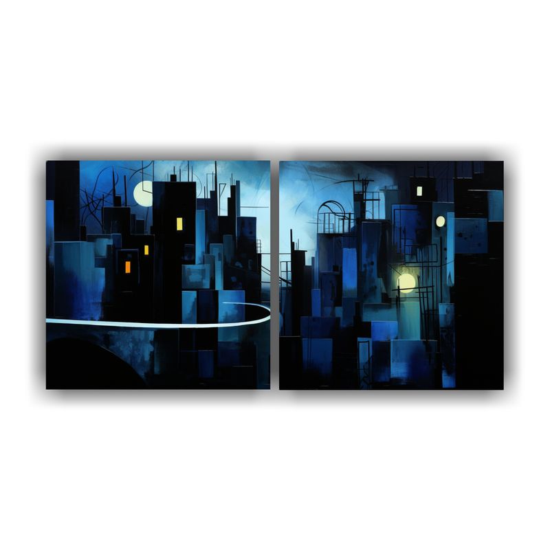 GENERICO - Pinturas Decorativas Abstractas De Escena Urbana Nocturna En 160x80cm