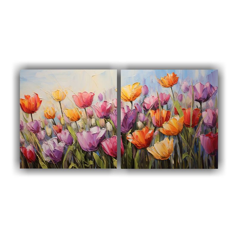 GENERICO - Pintura En Lienzo Con Vibrantes Colores De Tulipanes En Bast 160x80cm