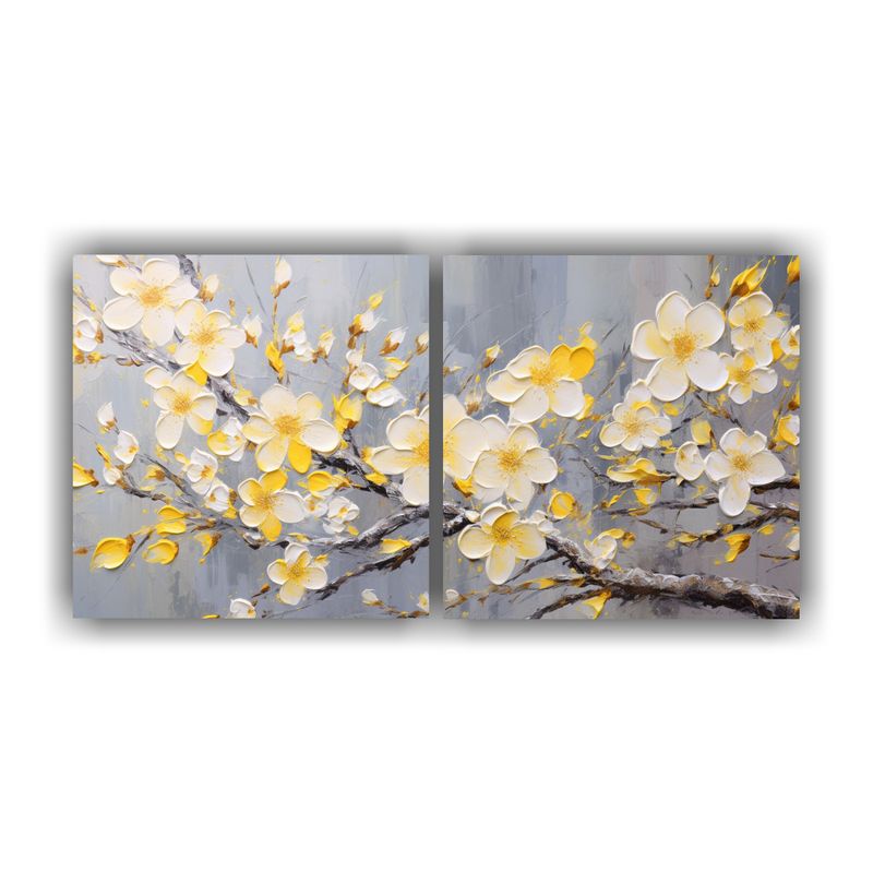 GENERICO - Cuadro Impreso Simplicidad Flor De Cerezo Amarillo En Tela 160x80cm