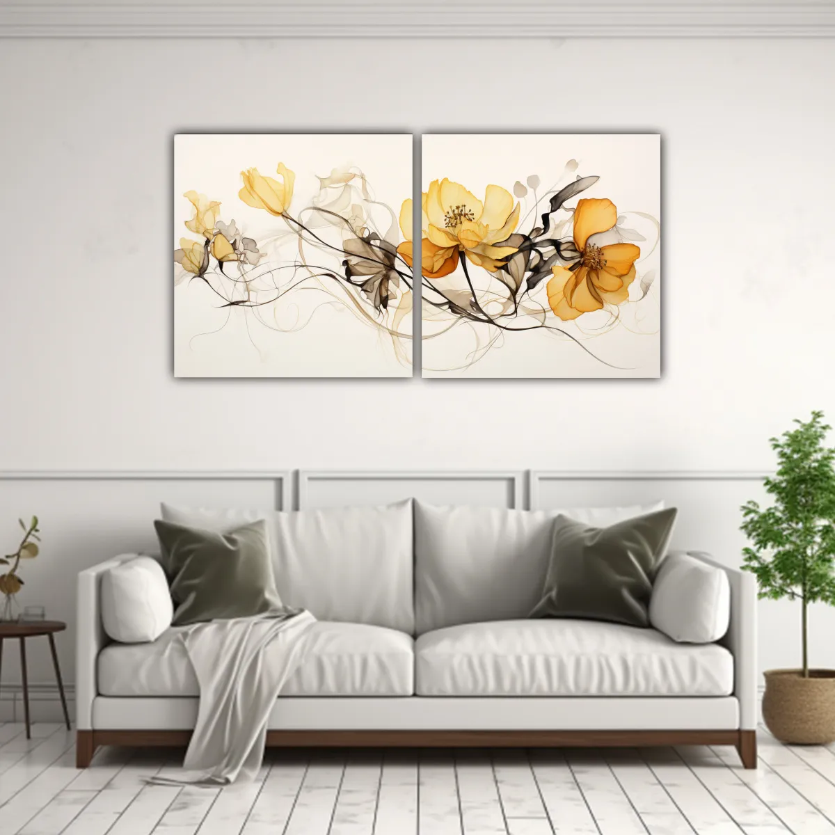 GENERICO - Cuadros Modernos Equilibrio Floral Acuarela Blanca 160x80cm