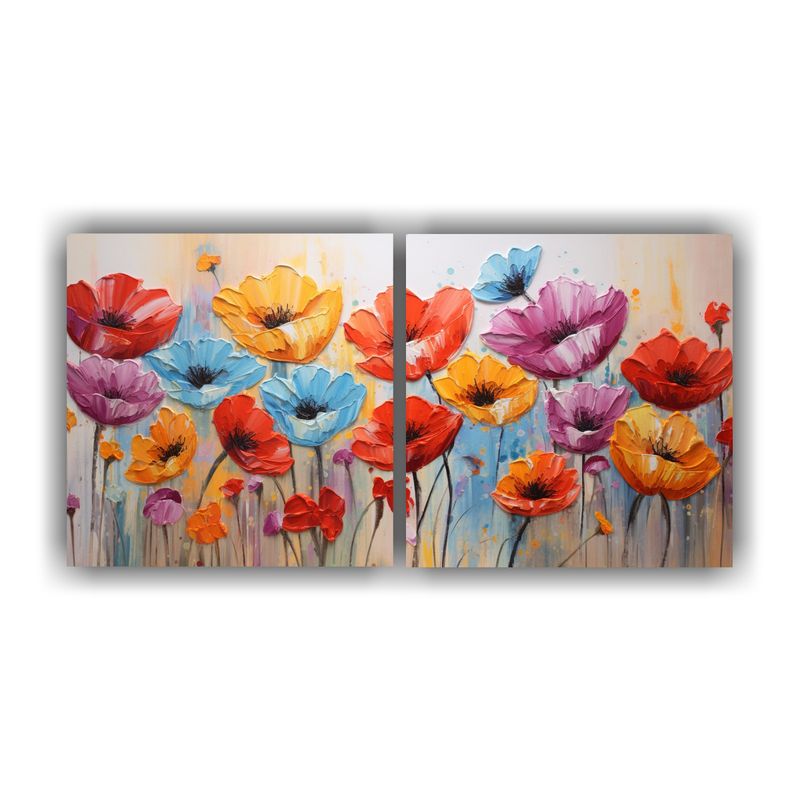 GENERICO - Cuadro Impreso Clásico De Amapolas Arcoíris En Lienzo 160x80cm