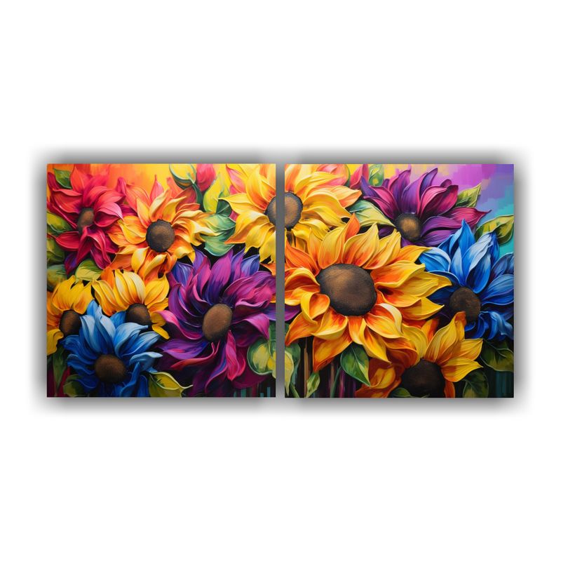 GENERICO - Pintura Abstracta Relieve Lienzo Colores Arco Iris Girasoles 160x80cm
