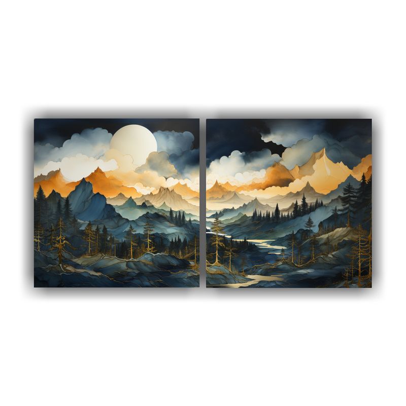 GENERICO - Dos Lienzos De Tela Hermoso Calidez Mountainscape Por Nicole 160x80cm