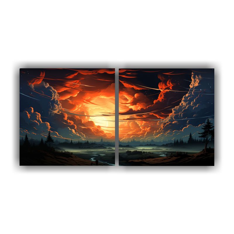 GENERICO - Cuadros Finas Líneas Habitación Tormenta De Rayos Nubes Co 160x80cm
