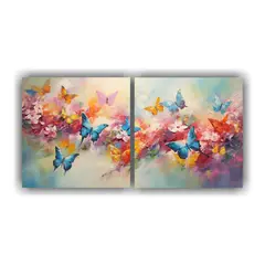 GENERICO - Cuadro Lienzo Mariposas Abstractas Para Dormitorio 40x20cm