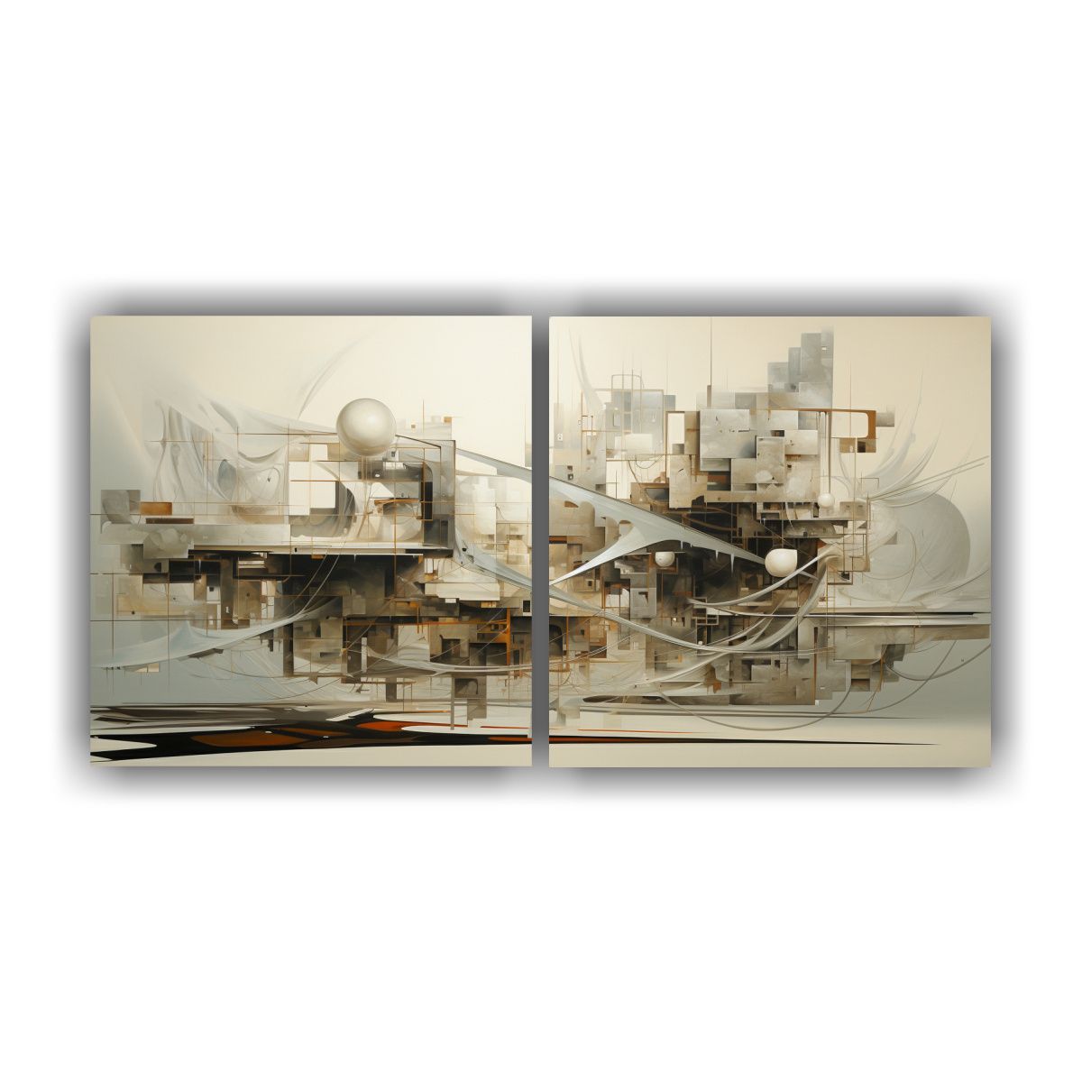 GENERICO - Díptico Decoración Cuadros Abstractos Plateados 160x80cm