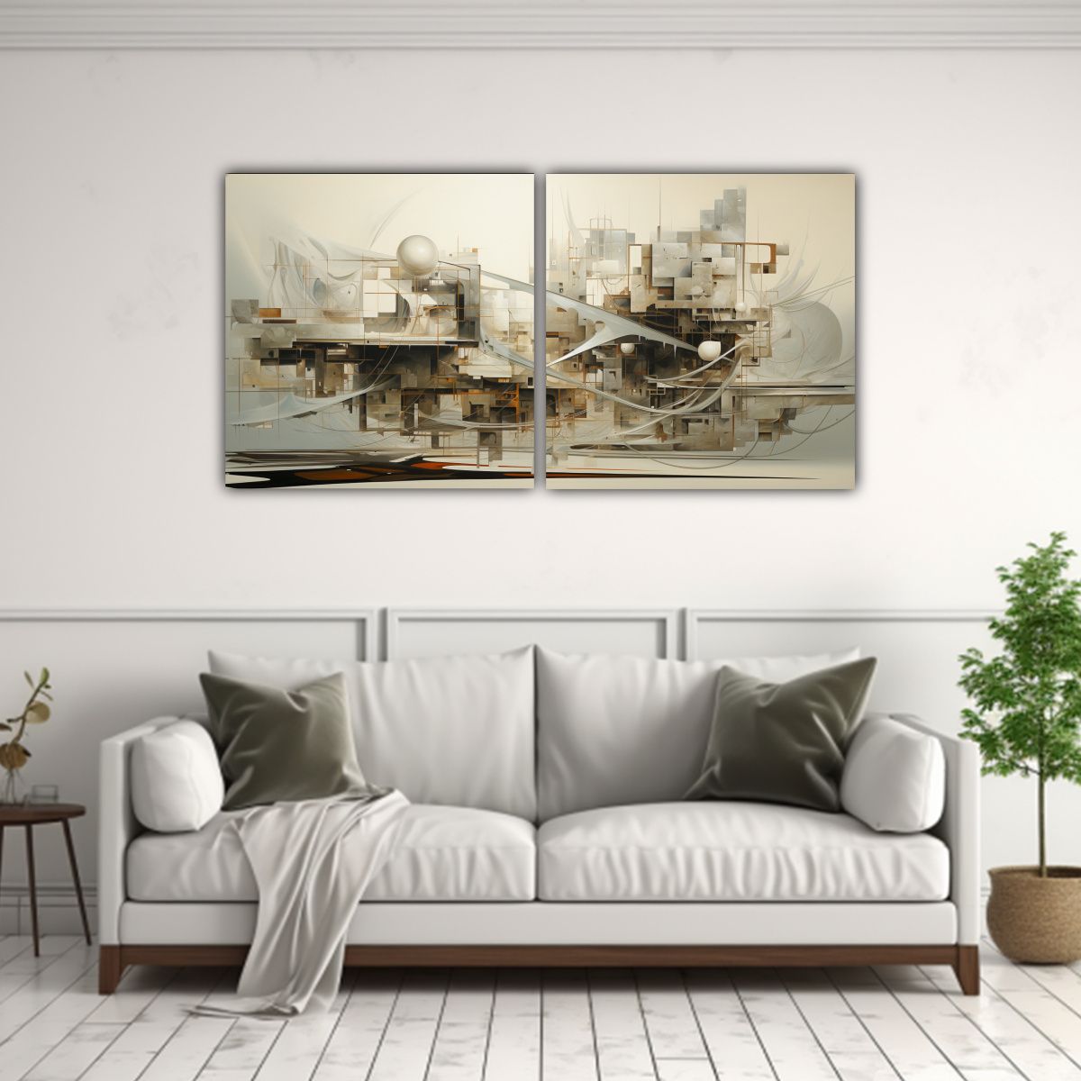 GENERICO - Díptico Decoración Cuadros Abstractos Plateados 160x80cm