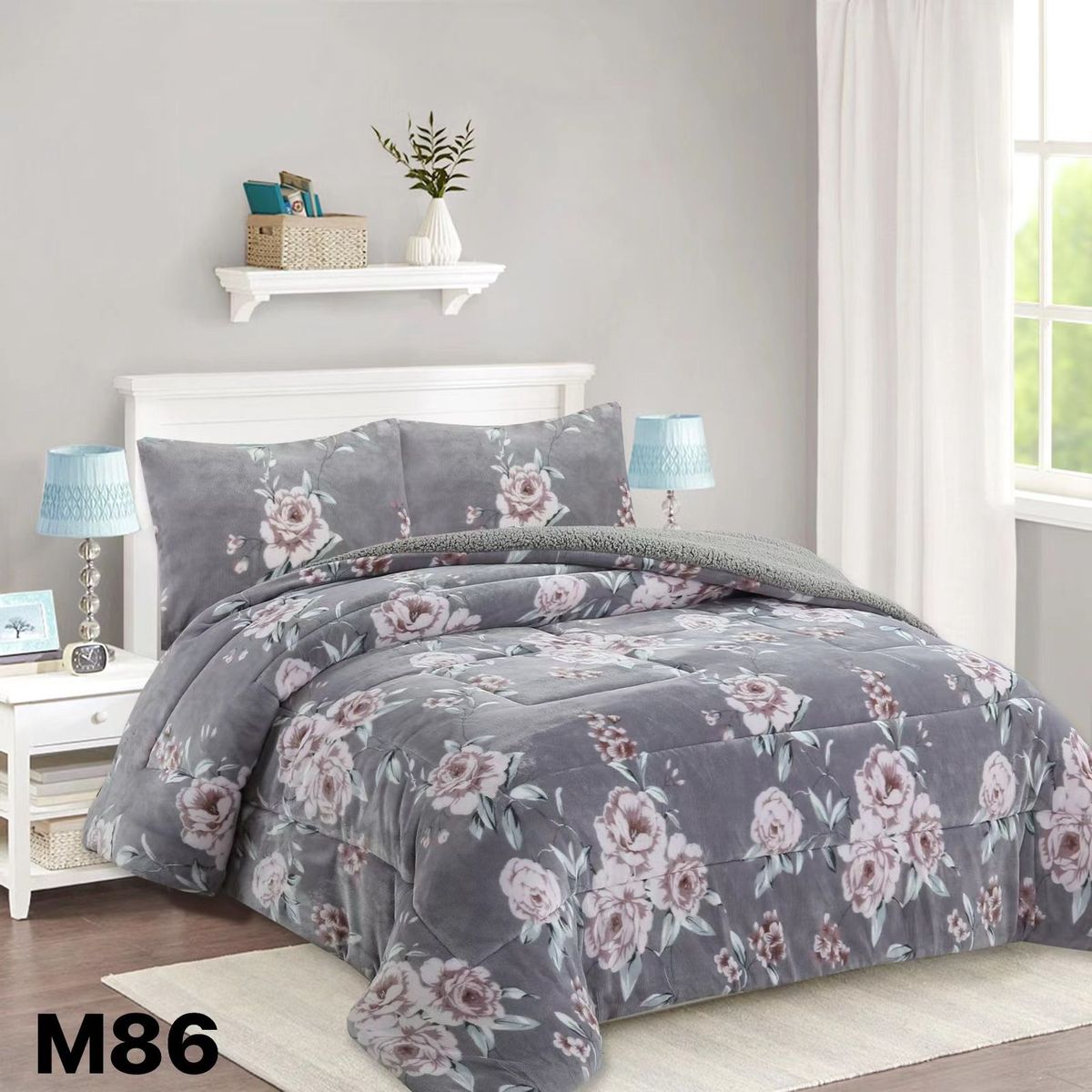 GENERICO - Cobertor Chiporro 2 Plazas - Gris Flores M86