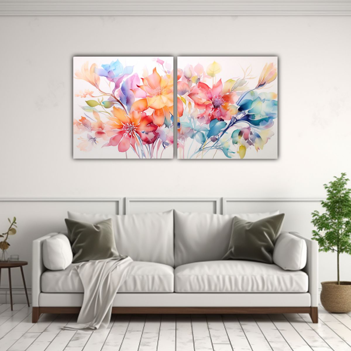 GENERICO - Pintura Decorativa Floral Acuarela Colorida 160x80cm