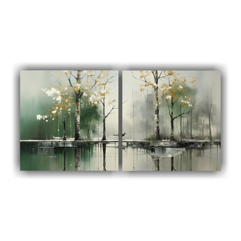 GENERICO - Pintura Abstracta árboles Plata Set 2 Vanguardia Llamativo 160x80cm