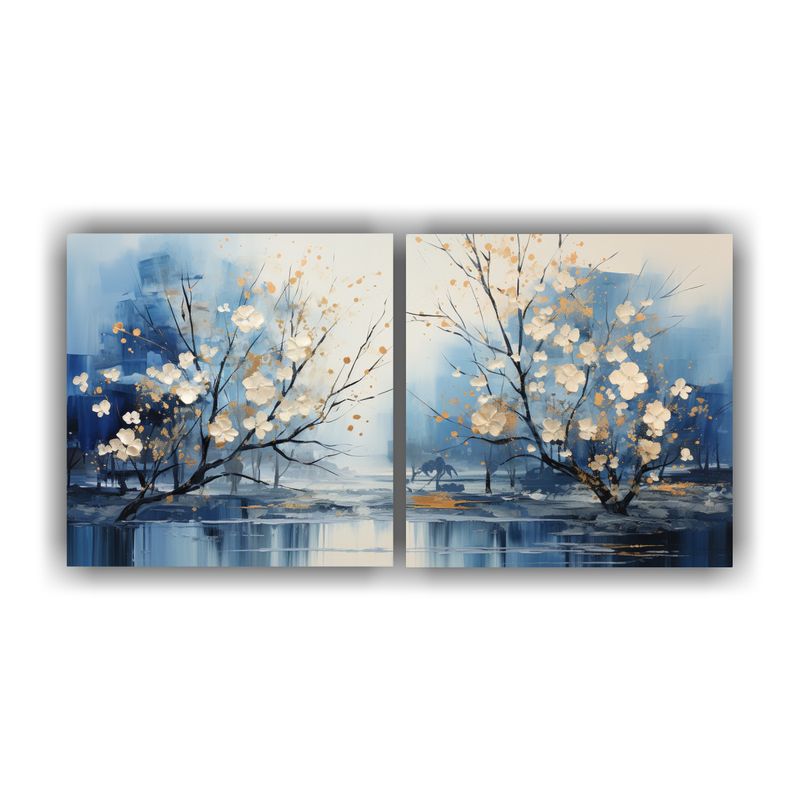 GENERICO - Cuadros Abstractos De árboles En Plata Y Blanco Para Decora 160x80cm