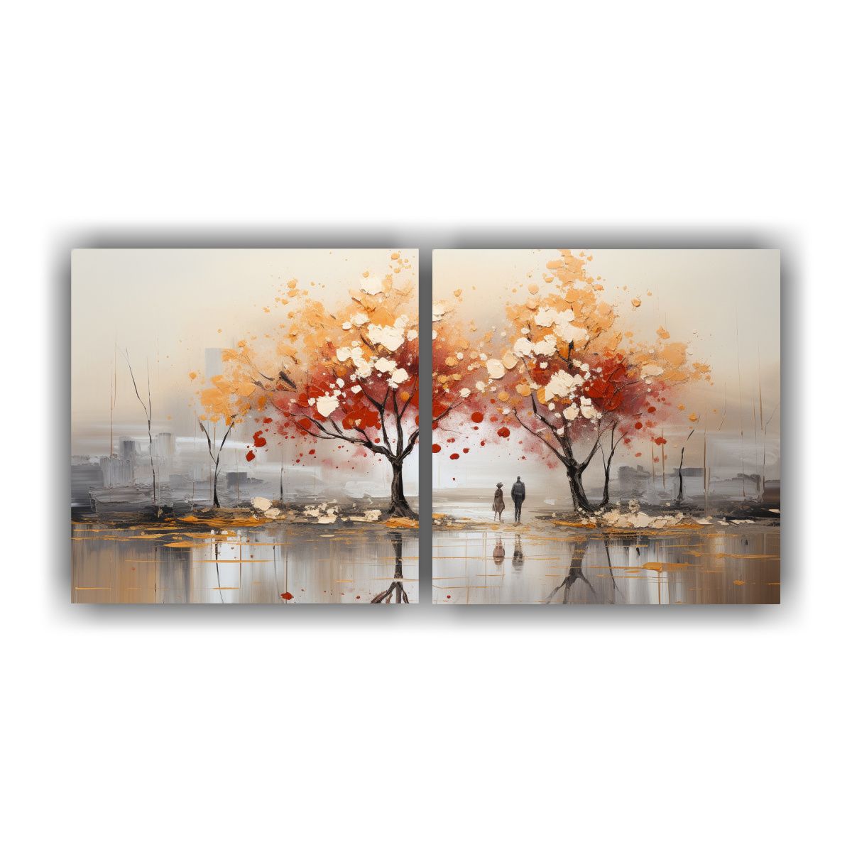 GENERICO - Set 2 Pinturas Modernas Fantasía De Árboles En Plata Y Oro 160x80cm