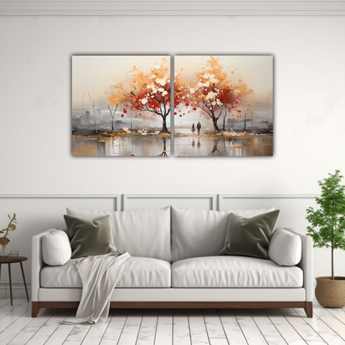 GENERICO - Set 2 Pinturas Modernas Fantasía De Árboles En Plata Y Oro 160x80cm