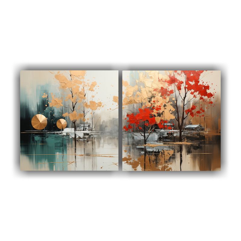 GENERICO - Set 2 Artes Impreso Mural árbol Abstracto En Plata Y Oro Co 160x80cm