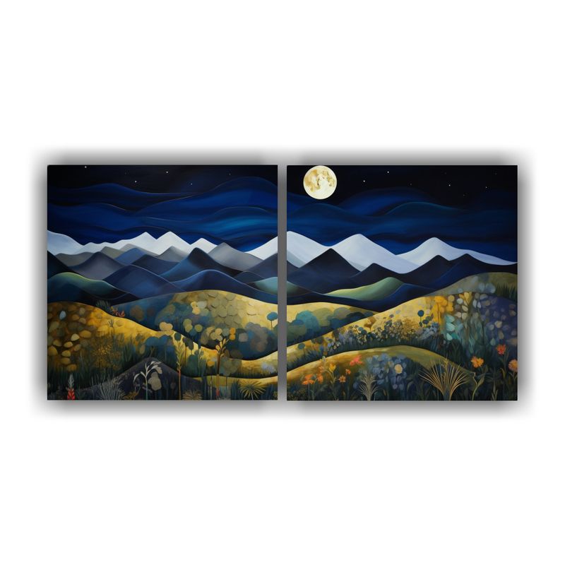 GENERICO - Cuadros Abstractos De Paisaje Nocturno De Montañas Y Árbol 160x80cm