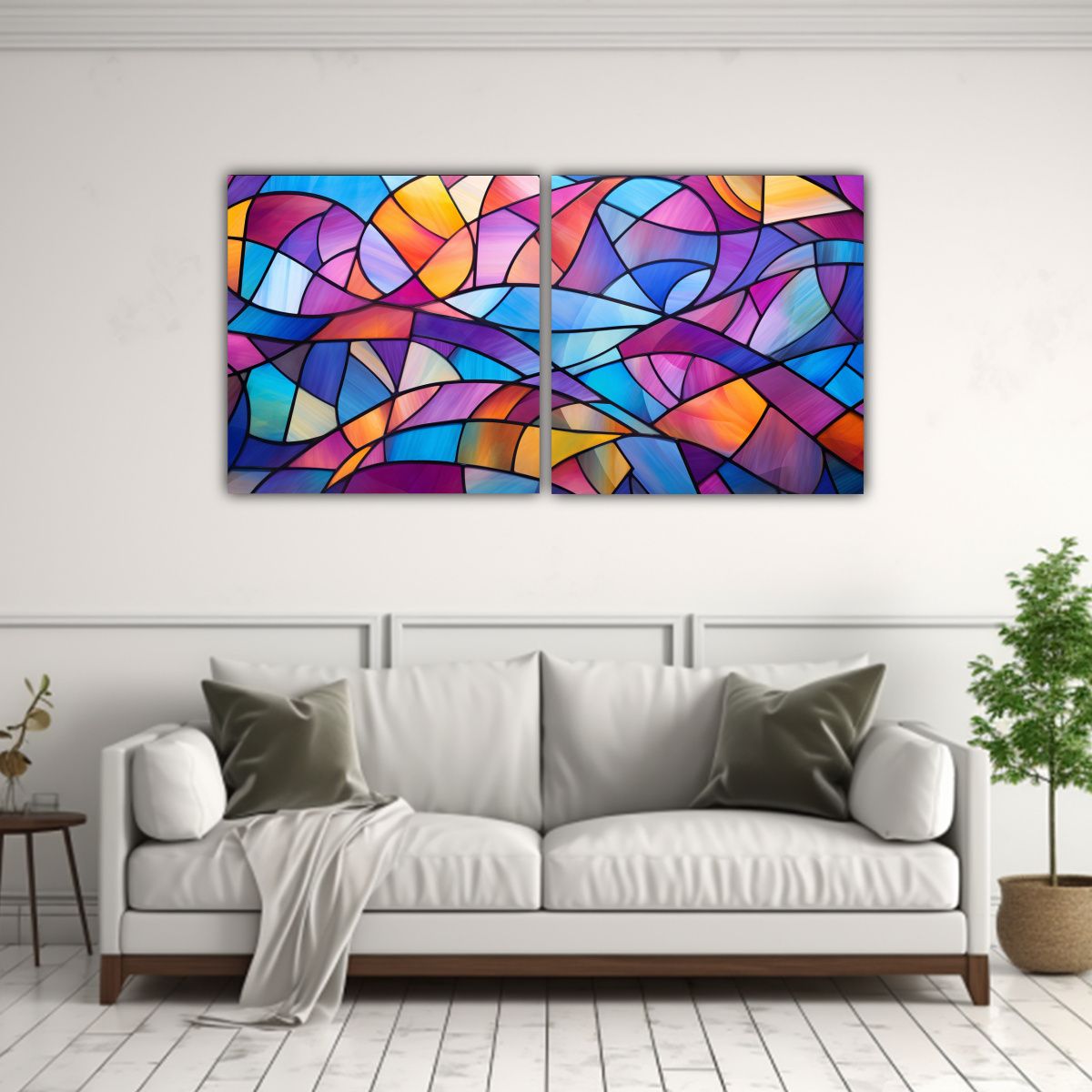 GENERICO - Díptico Moderno Esquema Abstracto Estilo Vidrieras 160x80cm