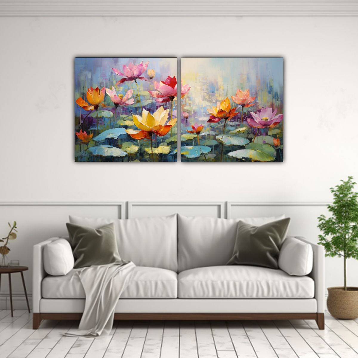 GENERICO - Pintura En Lienzo Con Lotos De Colores Vibrantes Para Decora 160x80cm