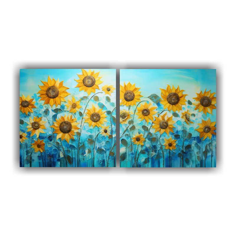 GENERICO - Cuadro Decorativo Para Oficina De Girasoles Turquesa En Lien 160x80cm