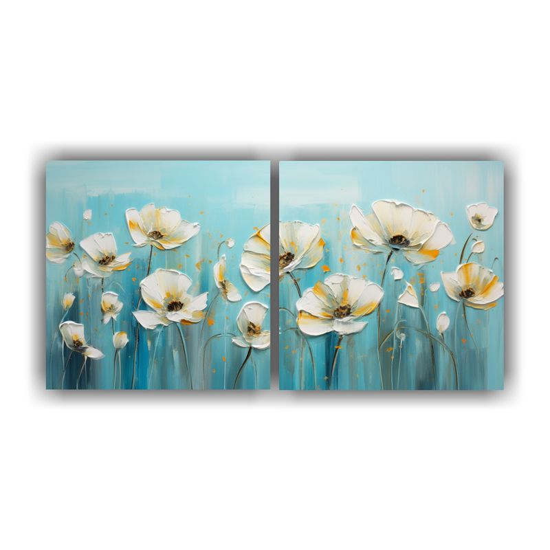 GENERICO - Arte Lineal A Turquesa En Lienzo Estilo Flores De Amapola. 160x80cm