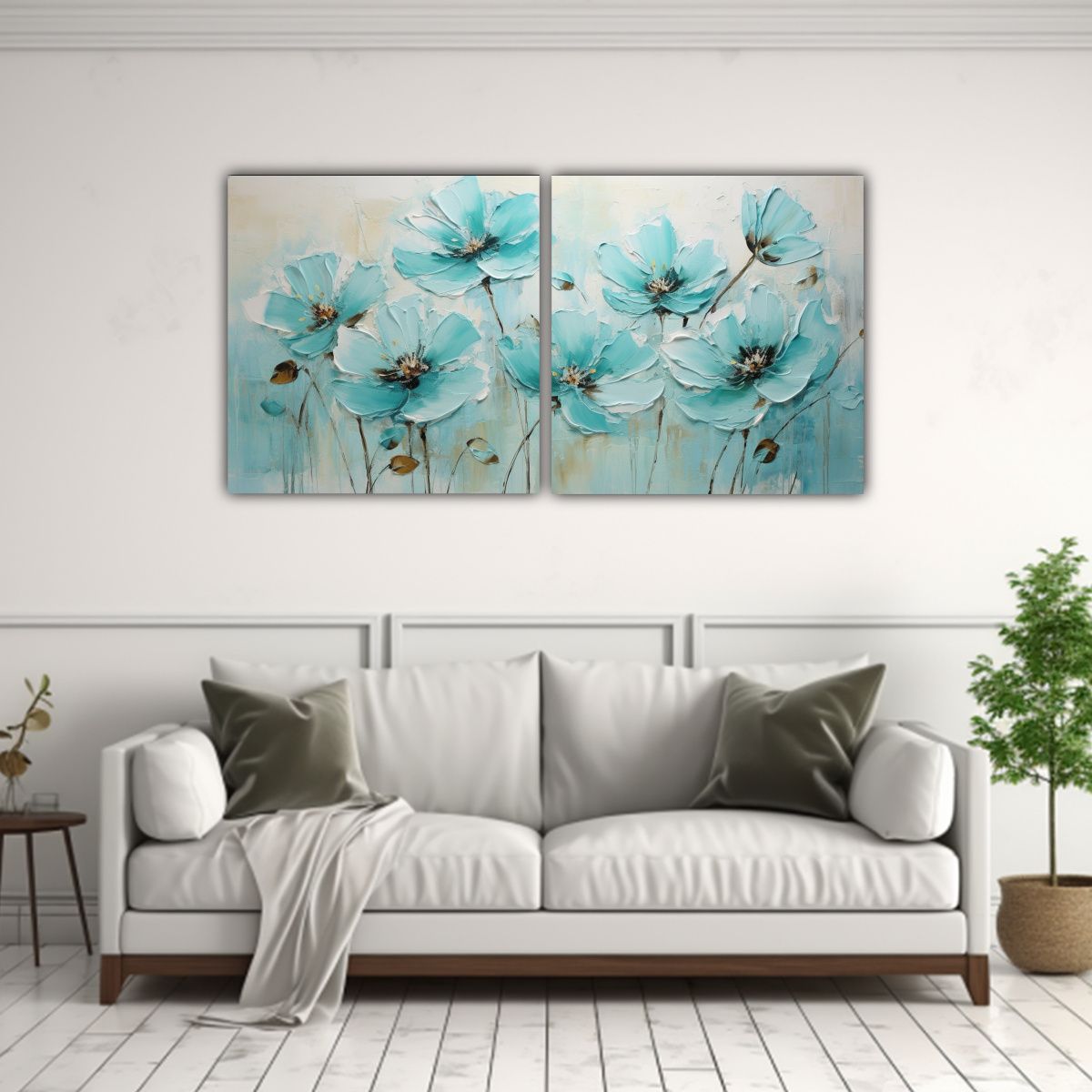 GENERICO - Cuadro Decorativo De Flor Turquesa En Estilo Equilibrado 160x80cm