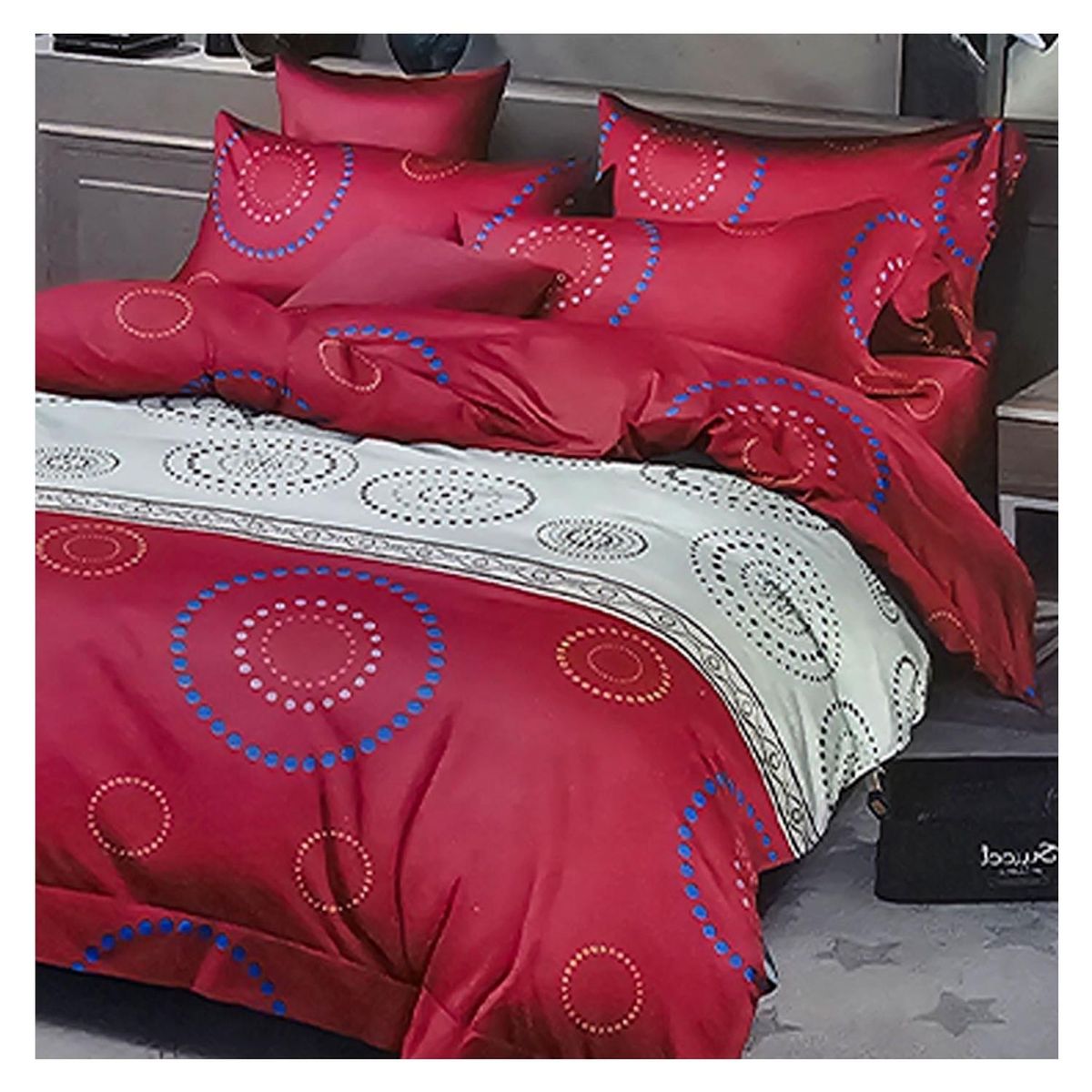 GENERICO - Sabana 800 Hilos 2.0 Plazas Estilo Americano Rojo Circulo