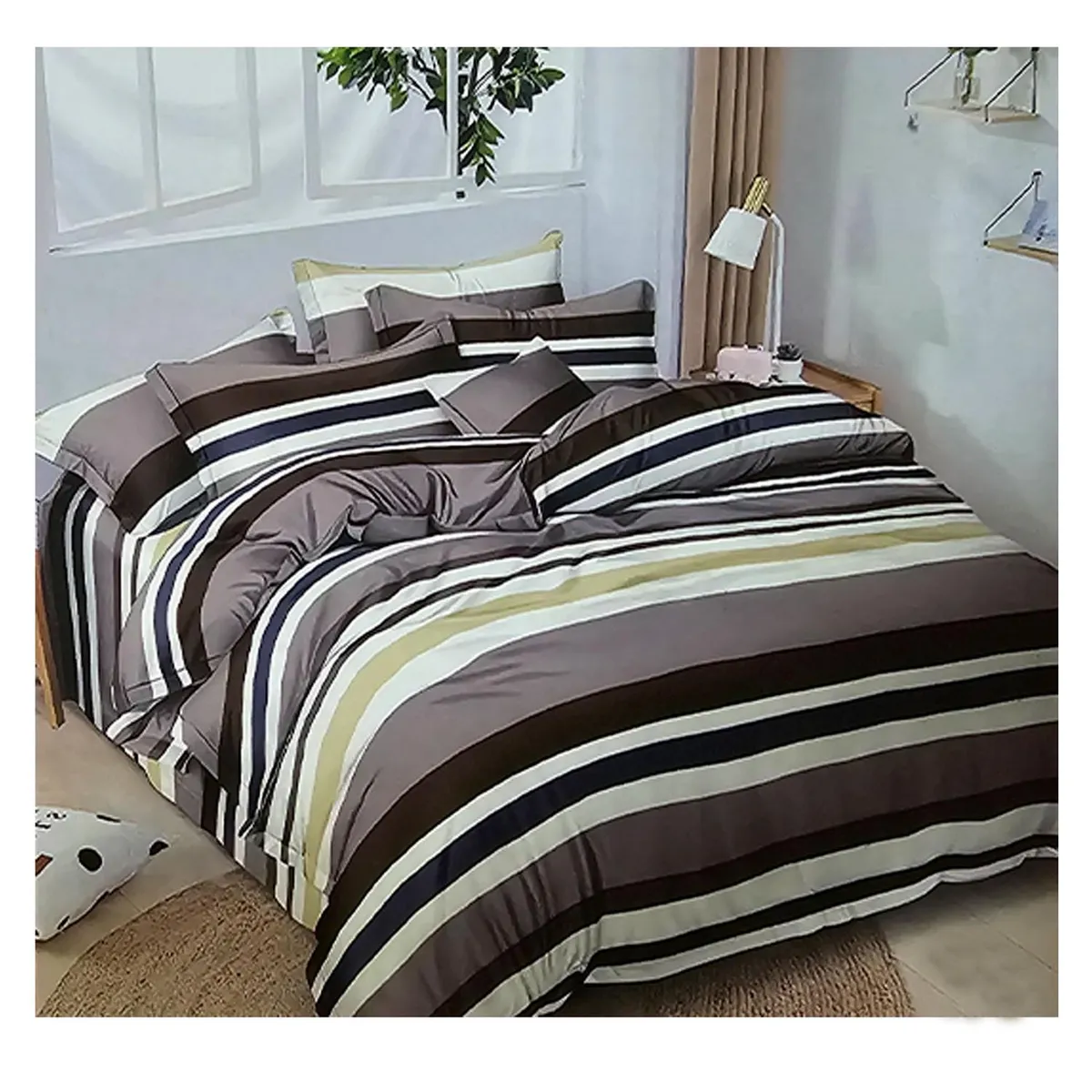 GENERICO - Sabana 800 Hilos 2.0 Plazas Estilo Americano Cafe Lineas