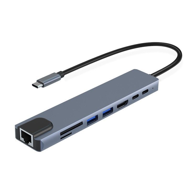 GENERICO - Hub 8 En 1 Usb C Usb 3.0 Hdmi 4k Pd Tf Sd Rj45 Lan 100mbps