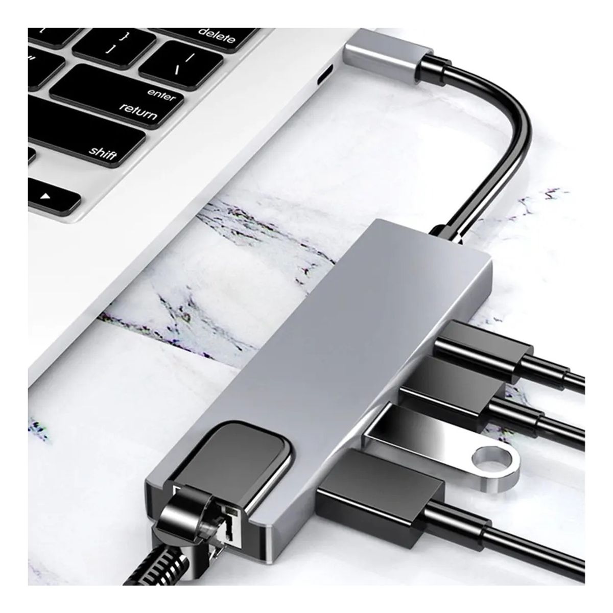 ATURE - Hub 5 En 1 Usb C Usb 3.0 Hdmi 4k Pd100w Lan Rj45 100mbps