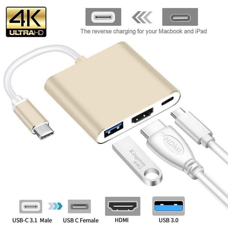 GENERICO - Adaptador 3 En 1 Usbc 3.1 A Usb3.0/c/hdmi/ 4k Mac Pc Switch Rosa