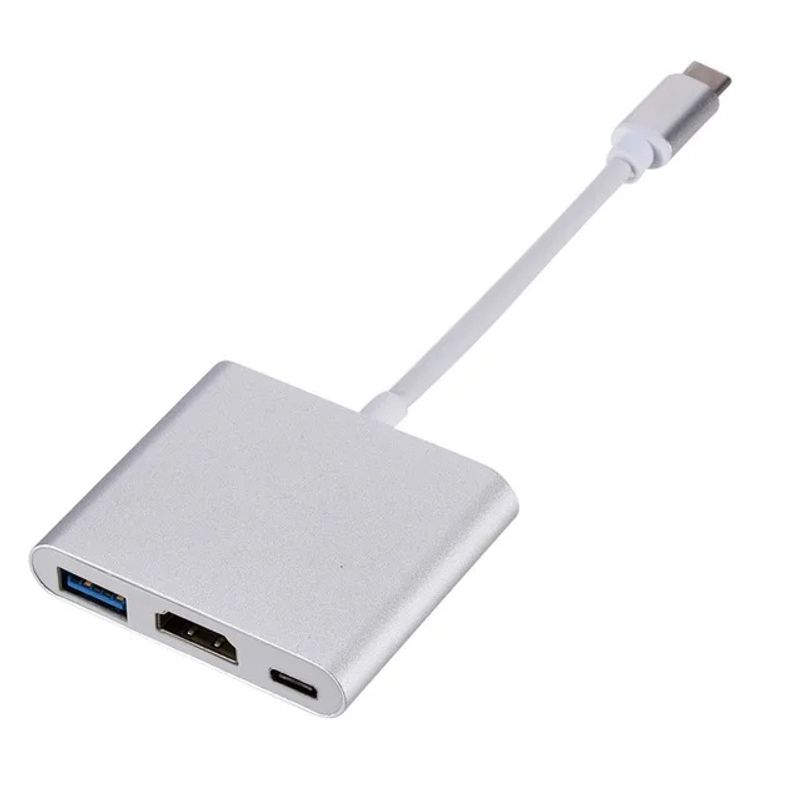 GENERICO - Adaptador 3 En 1 Usbc 3.1 A Usb3.0/c/hdmi/ 4k Mac Pc Switch Plateado