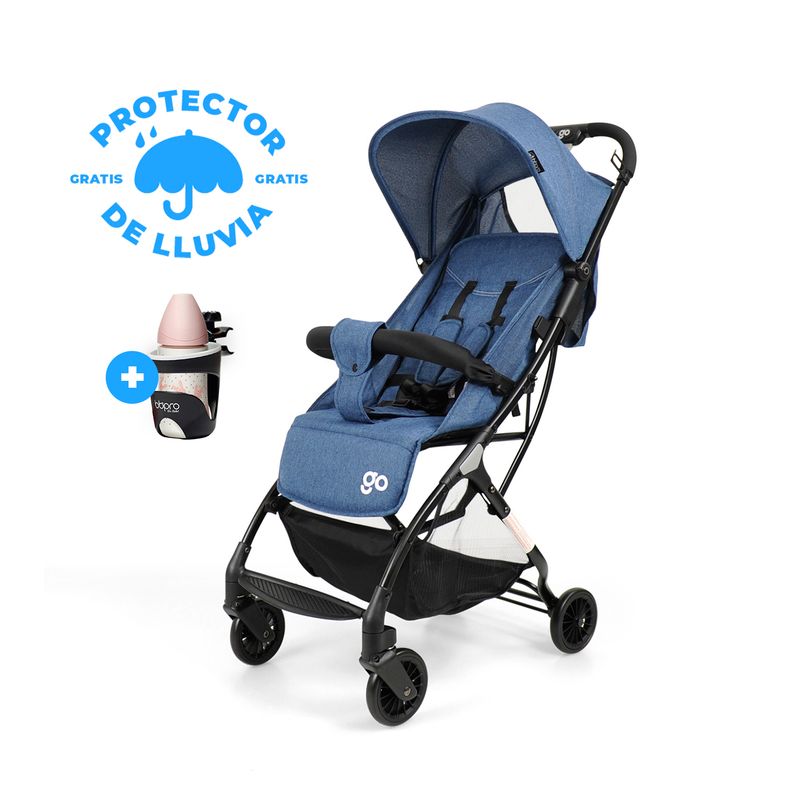 BBPRO - COCHE GO AZUL + PROTECTOR DE LLUVIA + PORTAVASOS