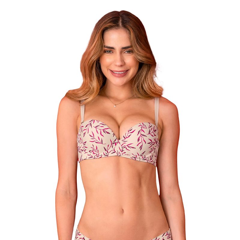 LEONISA - Sostén Strapless de Doble Realce que Aumenta dos Tallas de Copa 011843 Estampado Ramas