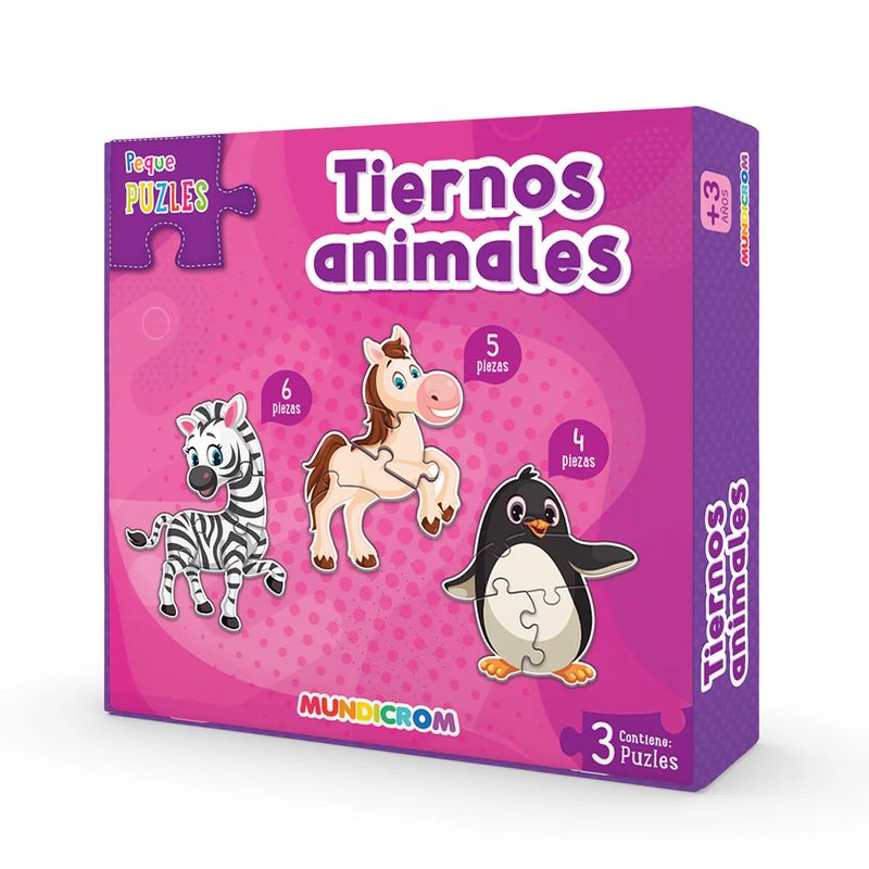 MUNDICROM - Puzle Tiernos Animales 3 Figuras, Peque Puzle, Para 3 Años