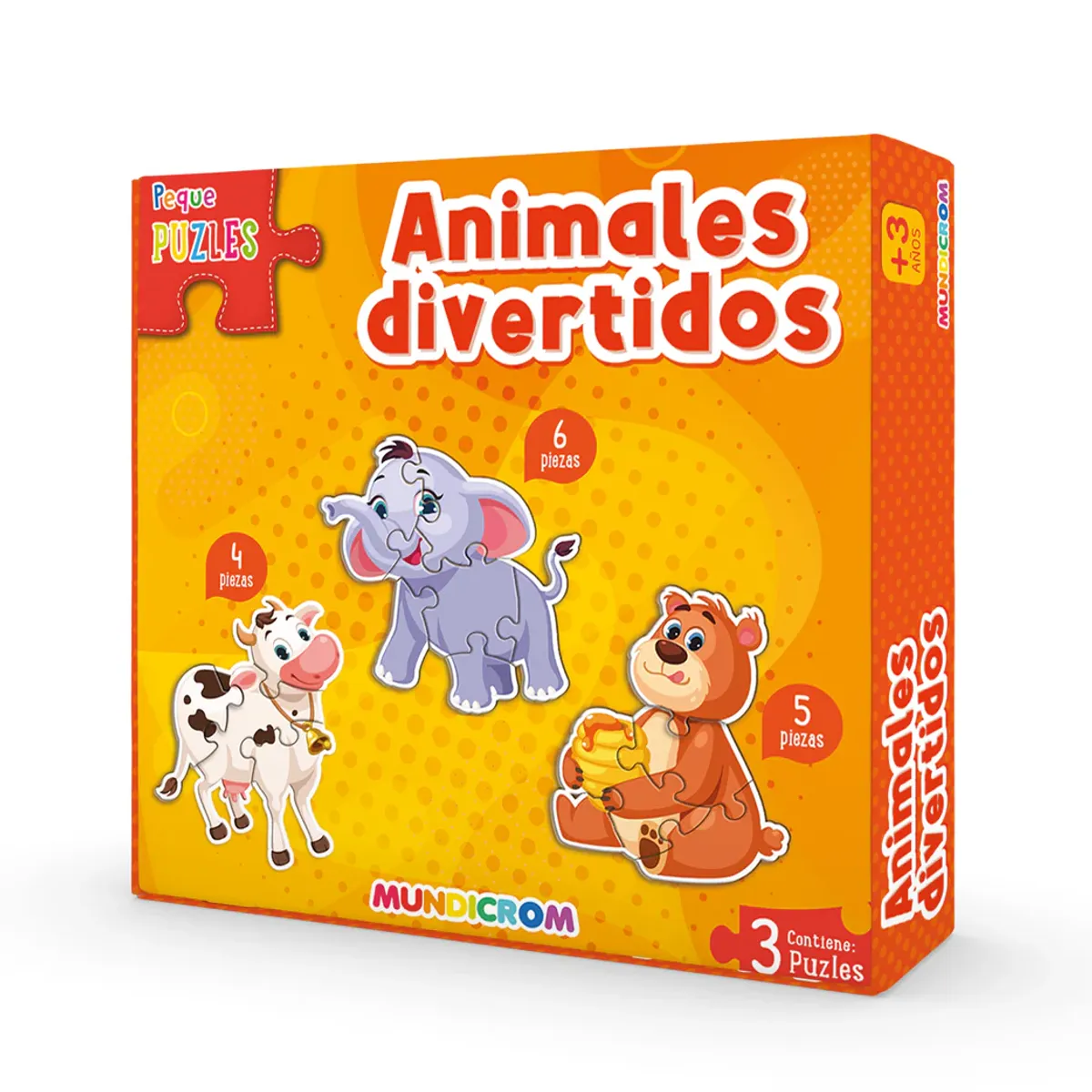 MUNDICROM - Puzle Animales Divertidos 3 Figuras, Pequepuzle, Para 3 Años