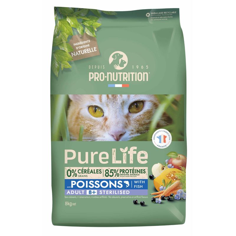 PRO NUTRITION FLATAZOR - Alimento Pure Life Sterilized 8+ Gato Esterilizado 8Kg