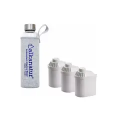ALKANATUR - Pack Filtros Para Jarra + Botella De Cristal Borosilicato