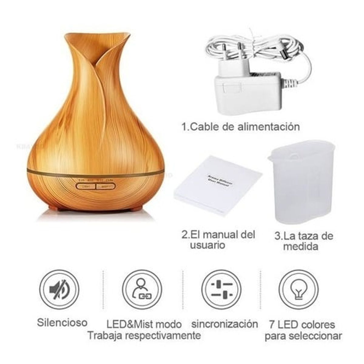GENERICO - Aromatizador Humidificador Led Madera Difusor Vaporizador