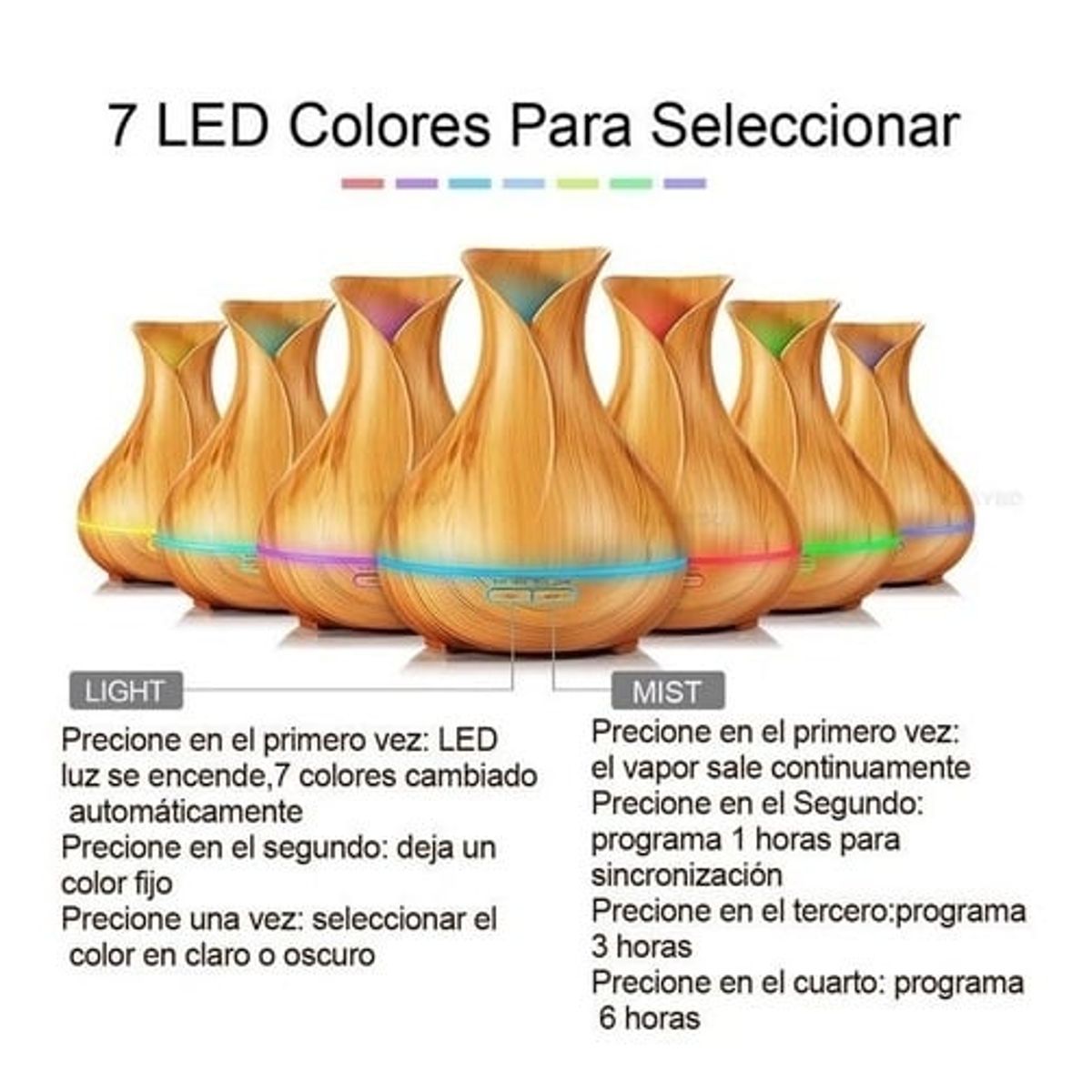 GENERICO - Aromatizador Humidificador Led Madera Difusor Vaporizador