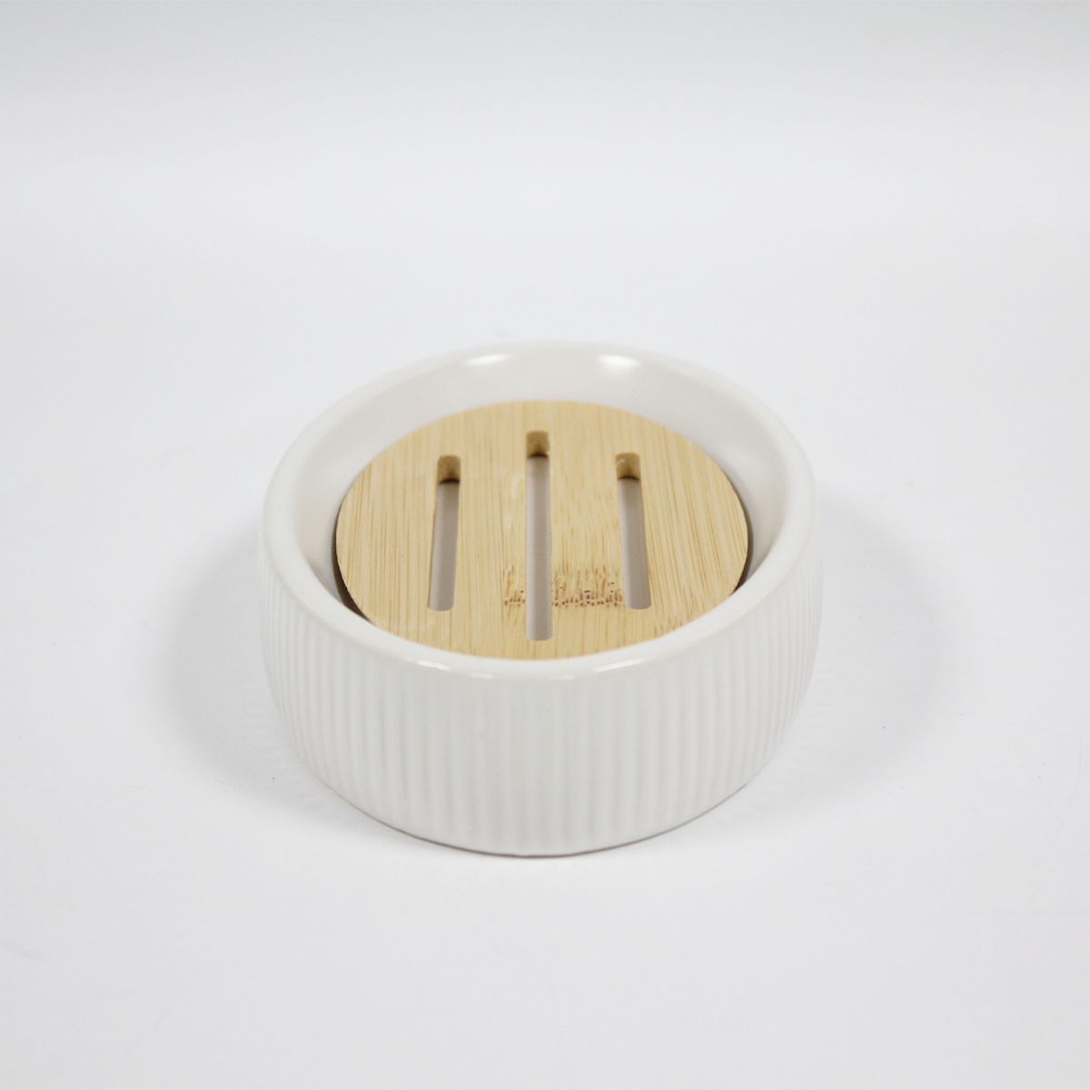 NEWTREE - Jabonera Ovalada de Cerámica Blanca Madera