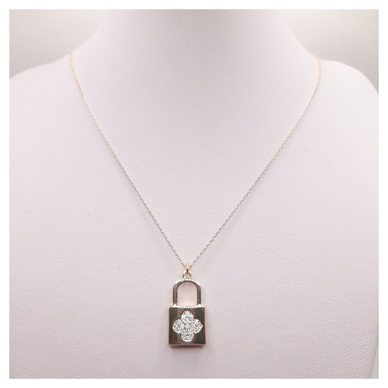CAT JOYAS - Cadena enchapada en oro con colgante de candado  corazón con circones