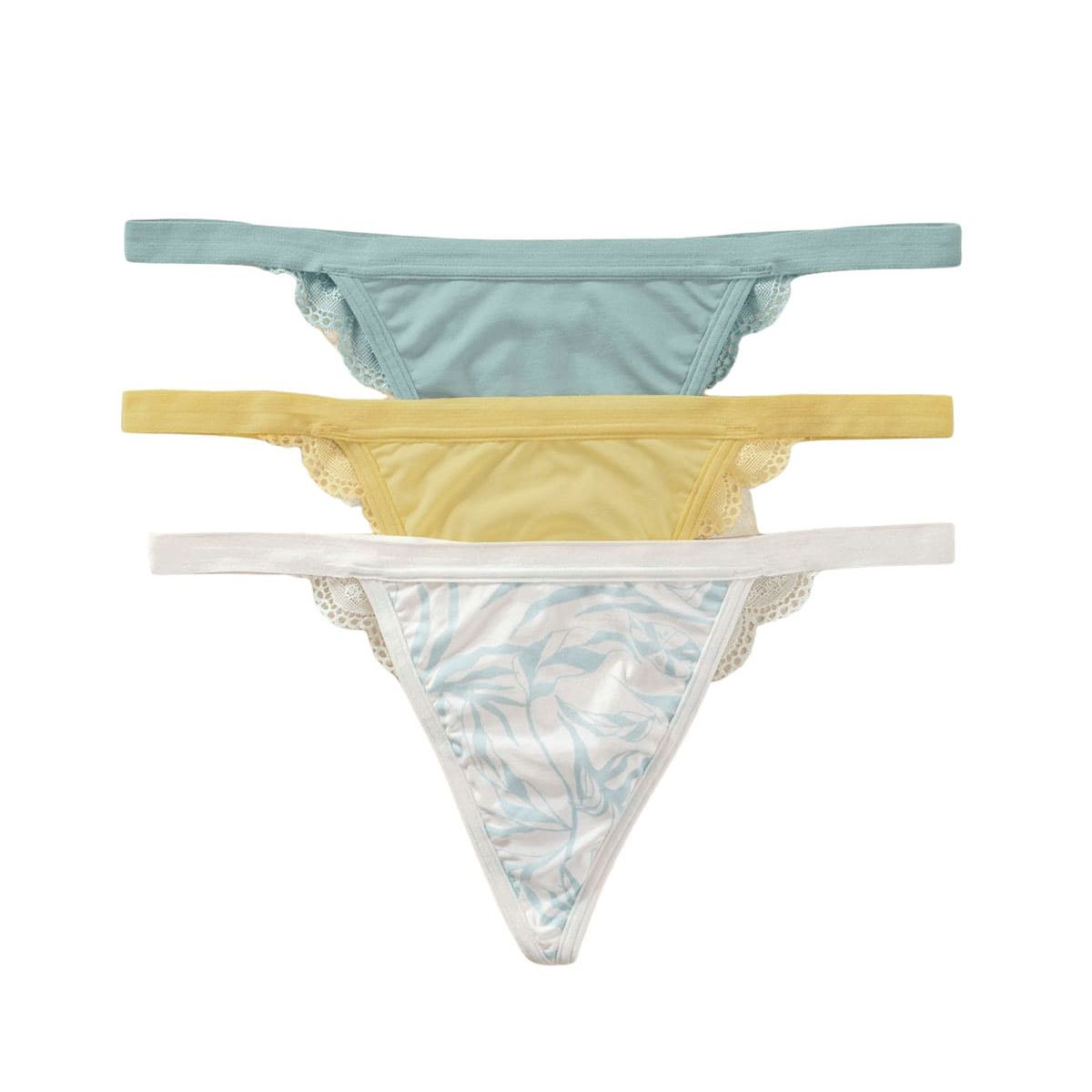 LEONISA - Pack x 3 colaless descaderados con encaje 12803X3 Marfil Estampado / Verde / Ama