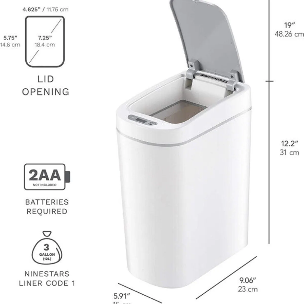 NINESTARS - Basurero Automatico Papelera Inteligente Sensor 7 Lts Blanco