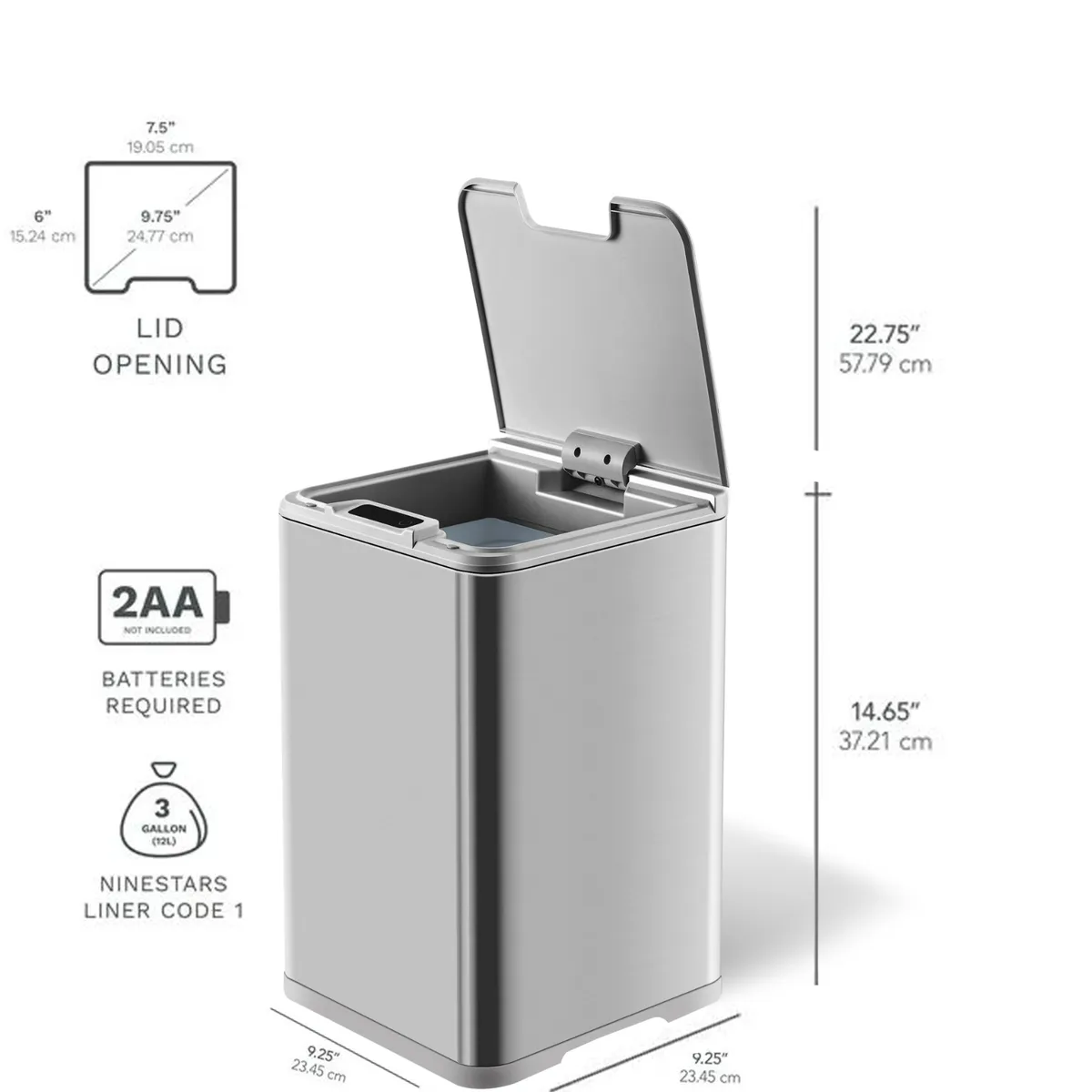 NINESTARS - Basurero Automatico Papelera Inteligente Sensor 10 Lts Acero