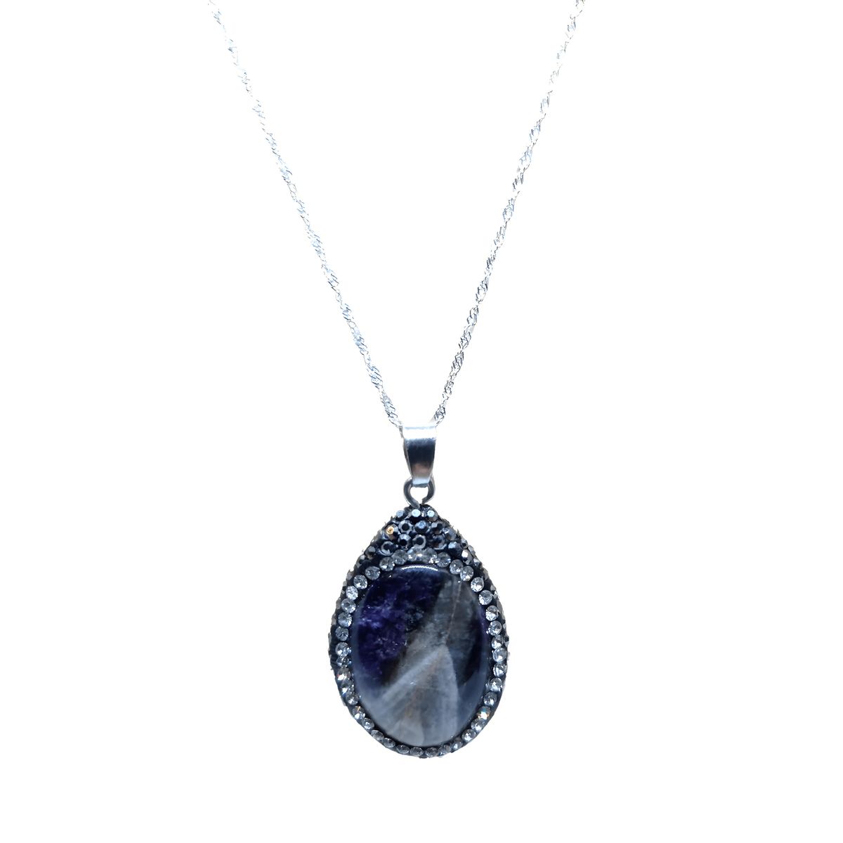GENERICO - Collar Colgante Ovalado Amatista Borde de Strass con Cadena de Plata
