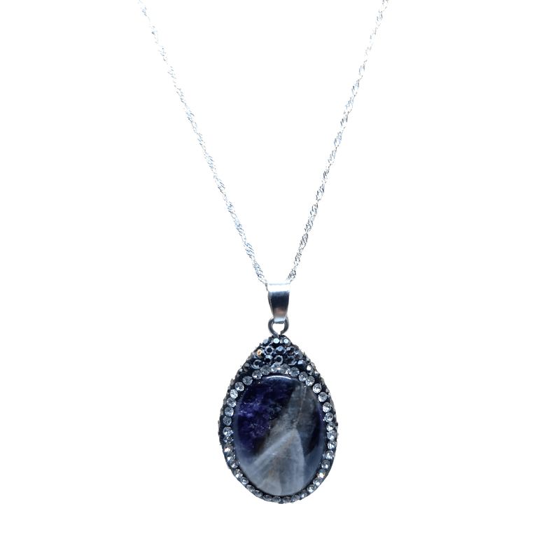 GENERICO - Collar Colgante Ovalado Amatista Borde de Strass con Cadena de Plata