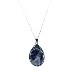 GENERICO - Collar Colgante Ovalado Amatista Borde de Strass con Cadena de Plata