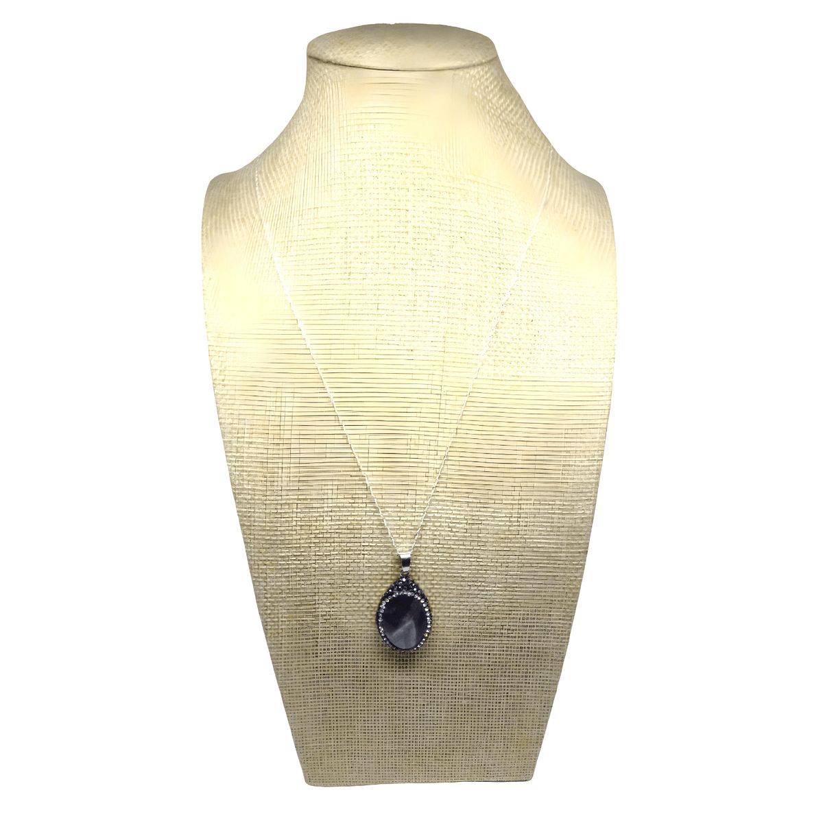 GENERICO - Collar Colgante Ovalado Amatista Borde de Strass con Cadena de Plata